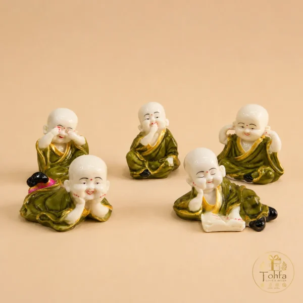 Five Little Monk Figurines Set – Marble Dust Decorative Showpieces