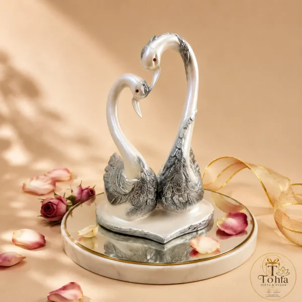 Elegant Swan Couple Showpiece – Marble Dust Decorative Figurine