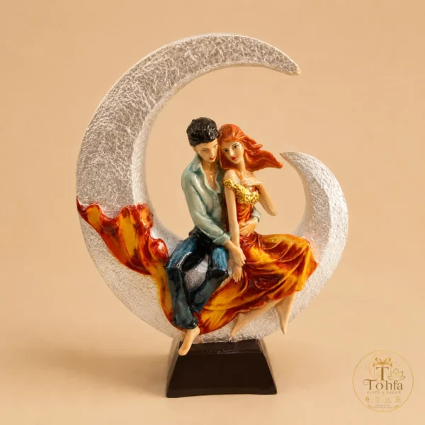 Romantic Couple on Crescent Moon Decorative Showpiece