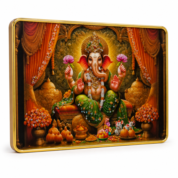 Premium 3D Crystal Embellished Lord Ganesha Wall Photo Frame | Decorative Pooja & Home Decor Frame