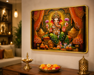 Premium 3D Crystal Embellished Lord Ganesha Wall Photo Frame | Decorative Pooja & Home Decor Frame